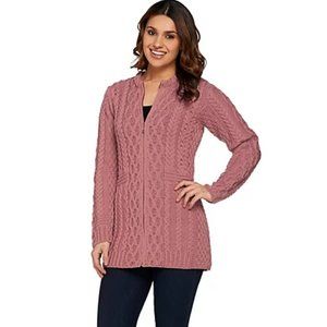 Kilronan Merino Wool Zip Front Long Cardigan